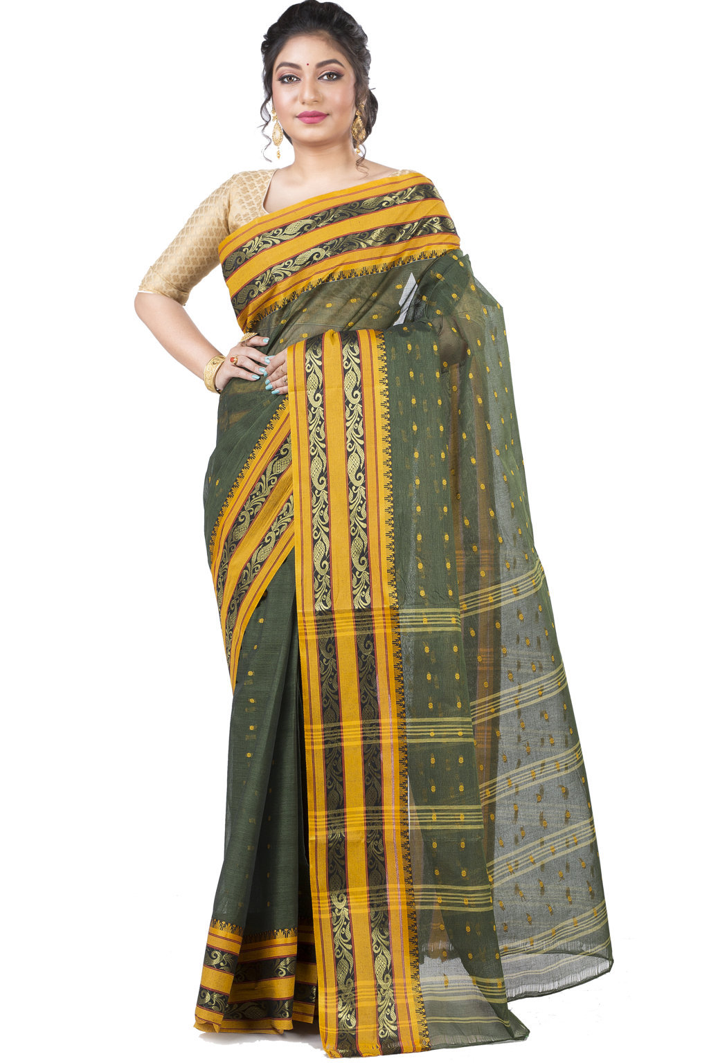 Beige Pure Cotton Alpona Tant Saree (189)